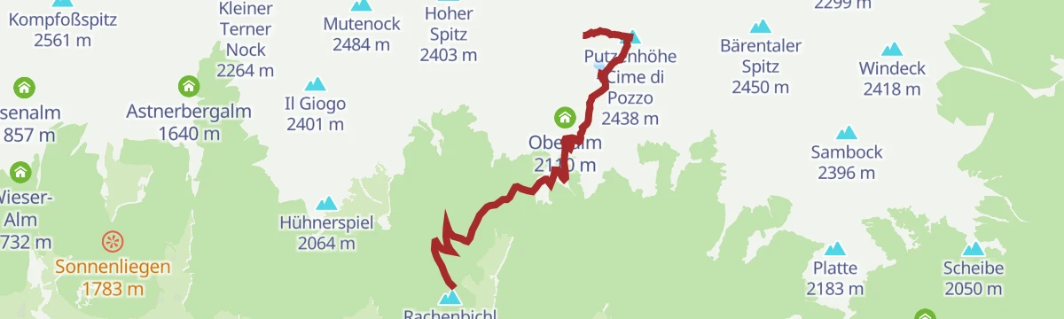 Route map: Hiking to Putzenhöhe/Cima Pozzo